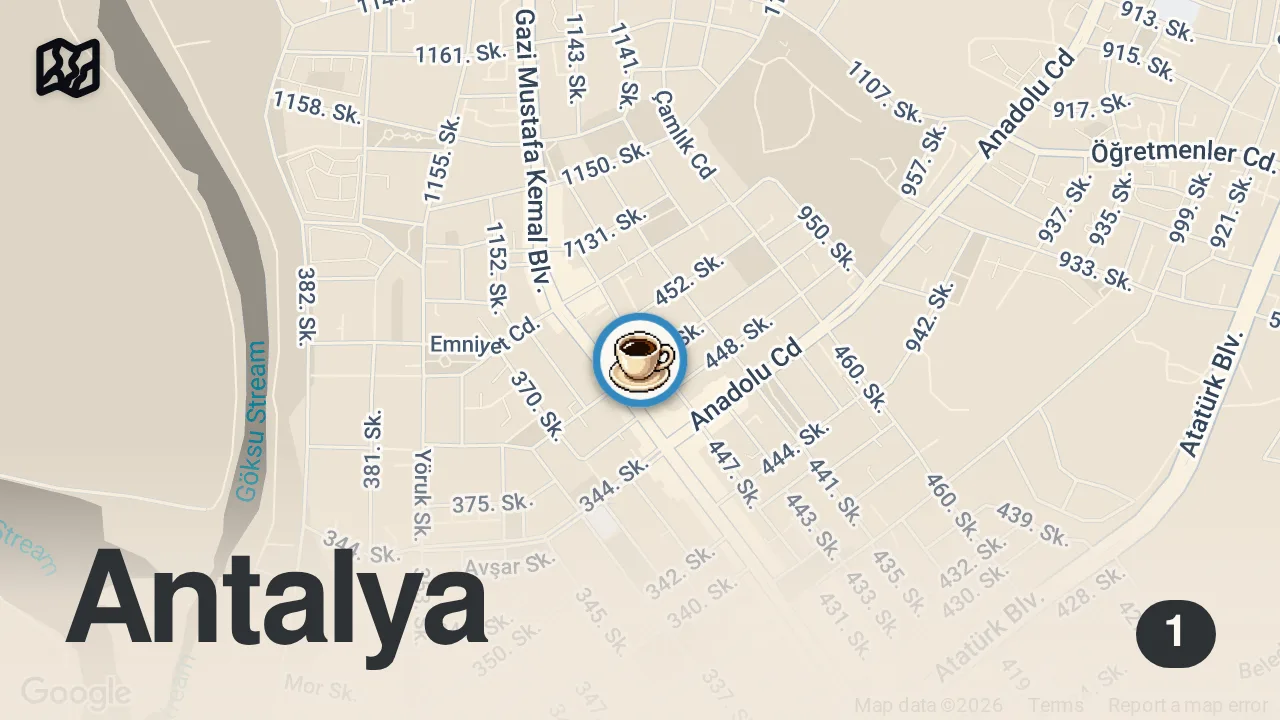 Map of 1 spot from İyi Bir Tost Nasıl Olur? İşte Antalya'daki Cevabı... | Vedat Milor’un İzinde 17. Bölüm