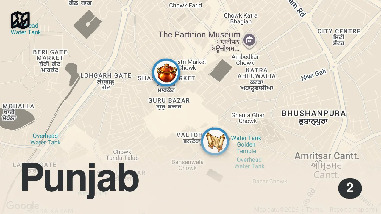 Map of 2 spots from 18 Indian STREET FOODS in INDIA 🇮🇳 PANI PURI + VEG Indian food + Indian curry