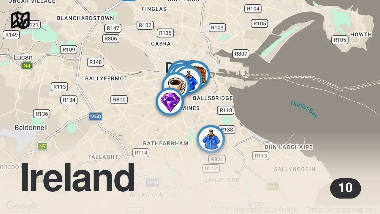 Map of 10 spots from DUBLIN STYLE & DESIGN - IRELAND TRAVEL VLOG #9
