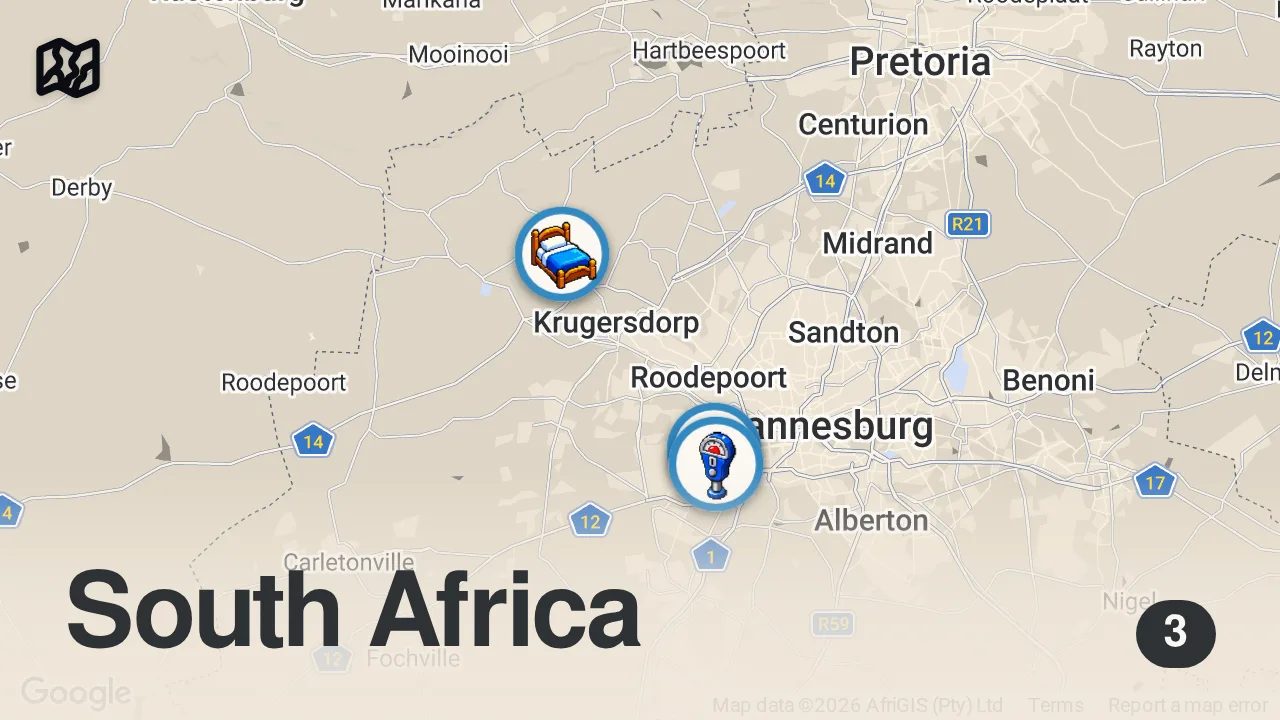 Map of 3 spots from I Traveled to South Africa for Street Food!! (Underrated)