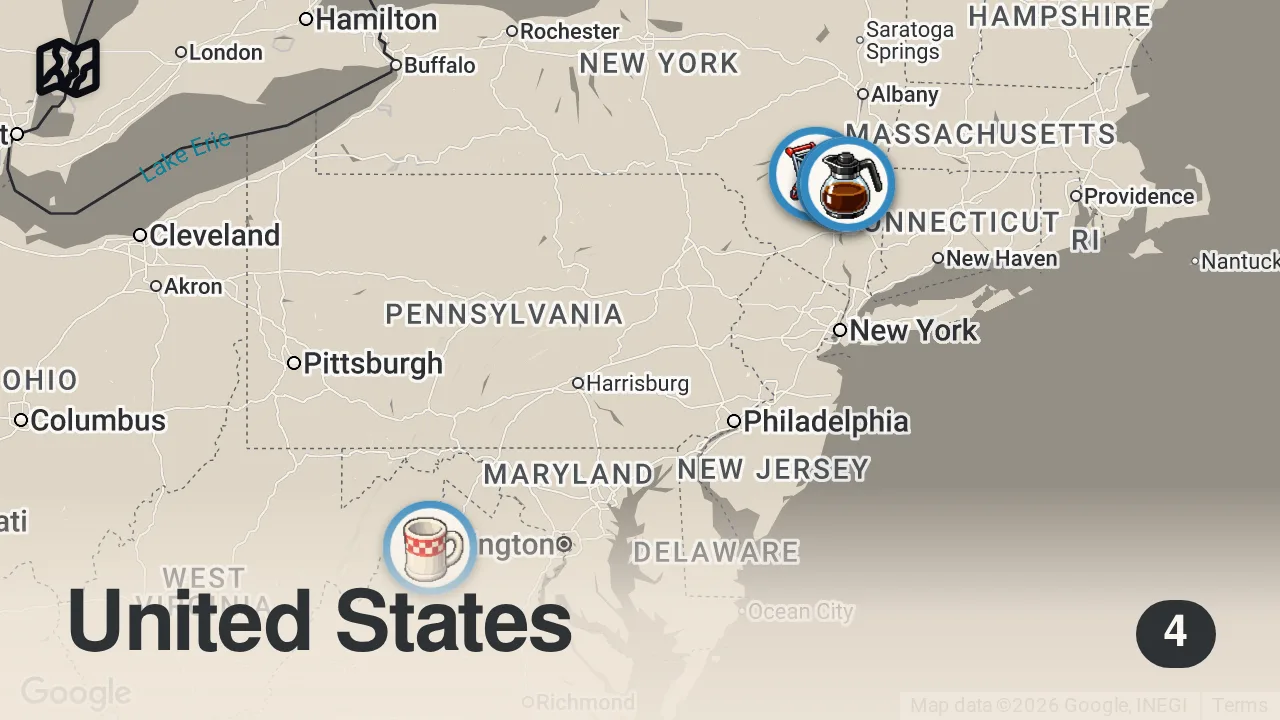 Map of 4 spots from How a Massive Bread Factory Produces 150,000 Loaves per Week — Vendors