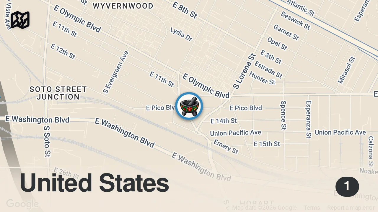 Map of 1 spot from Trying VIRAL Food in LA: Mexico VS South Africa