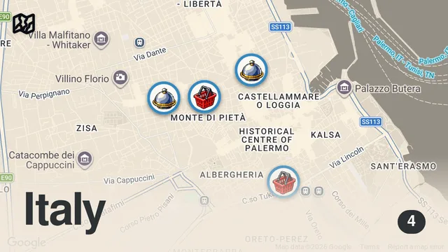 Map of 24H Of Italian Food in PALERMO, Sicily | Local Markets & Insane Street Food