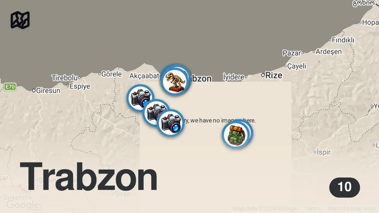 Map of 10 spots from TRABZON’DA GEZİLECEK YERLER | 3 GÜNLÜK GEZİ ROTASI