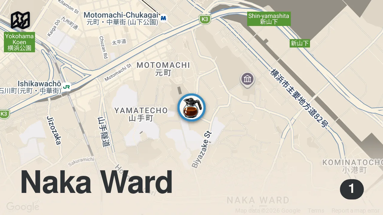 Map of 1 spot from 【横浜】cafe vlog │ 行列のできる横浜の名店でアフタヌーンティ