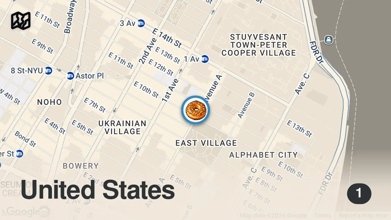 Map of 1 spot from Tucker Wetmore Hates Bagels?! Ep. 25