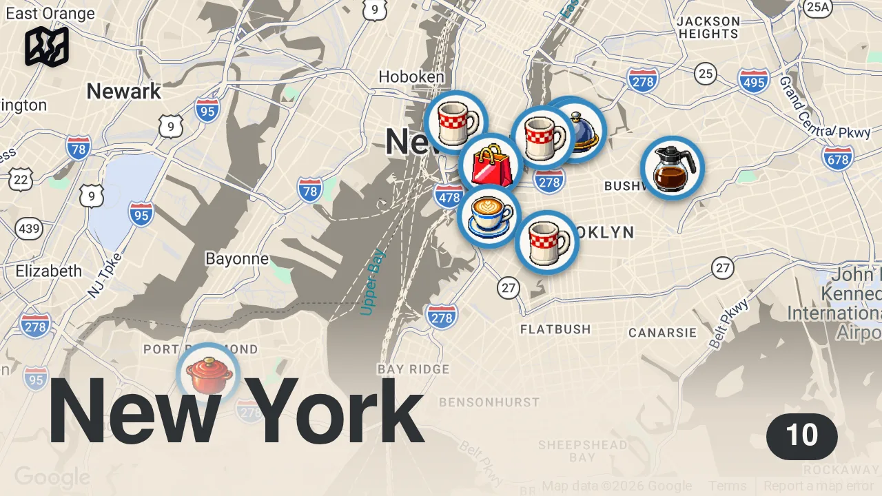 Map of 10 spots from Top 10 Best Pancakes in New York City