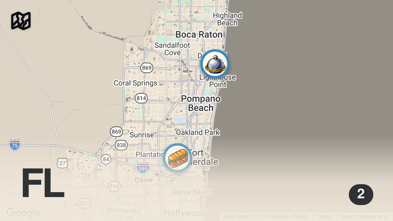 Map of 2 spots from Eating at Fast Food Restaurants I've Never Heard of... (South Florida)