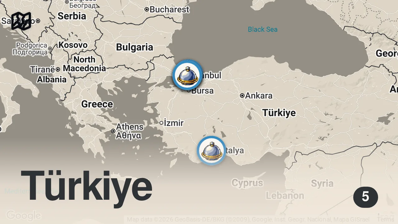 Map of 5 spots from 14 ŞUBAT SEVGİLİLER GÜNÜ ÖZEL - TOP 5️⃣ - Ayaküstü Lezzetler