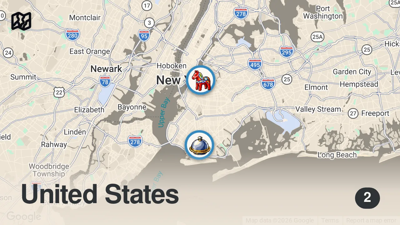 Map of 2 spots from He’s making Jerusalem-style street food in Brooklyn