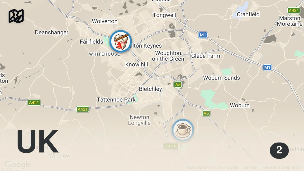 Map of 2 spots from I Ate In The UK's WEIRDEST City