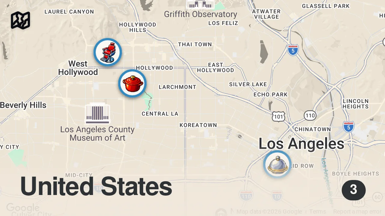 Map of 3 spots from Finding The Best Steak in LA | Food Tours | Insider Food