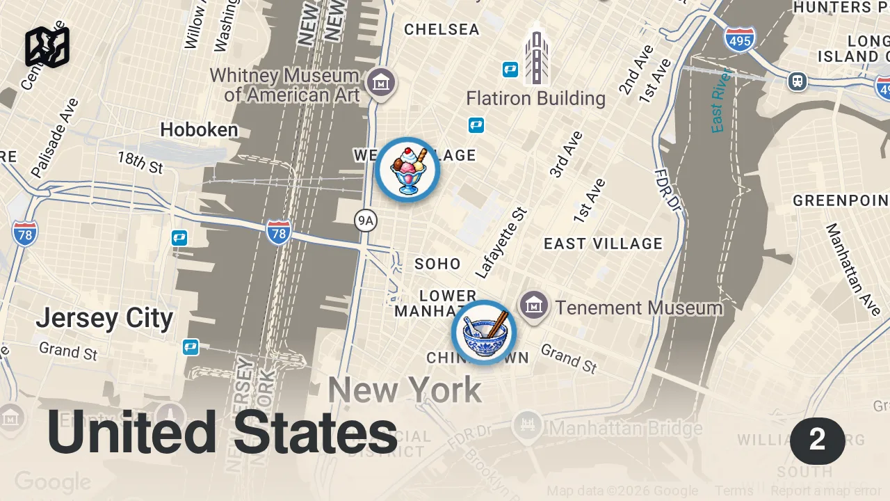 Map of 2 spots from Only eating at restaurants in NYC with NO lines for a day (part 2)
