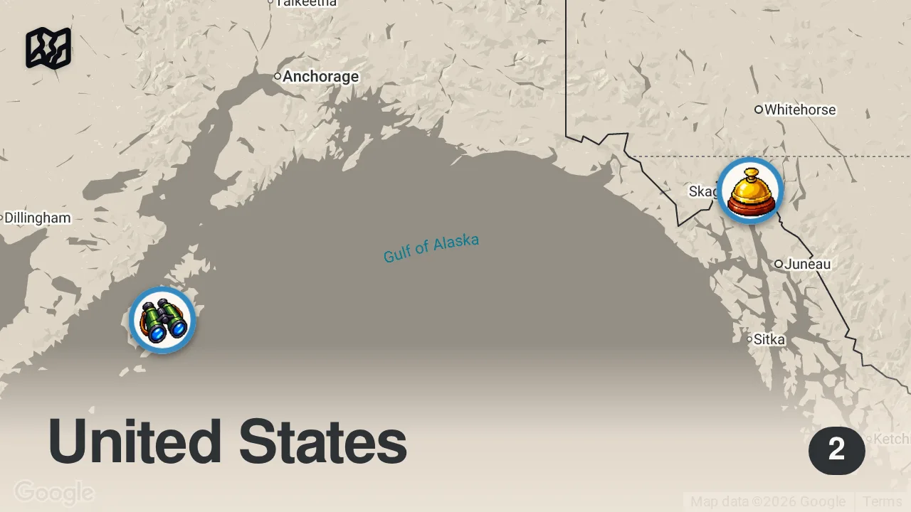 Map of 2 spots from Unsolved Mysteries | The Alaska Triangle | Travel Channel