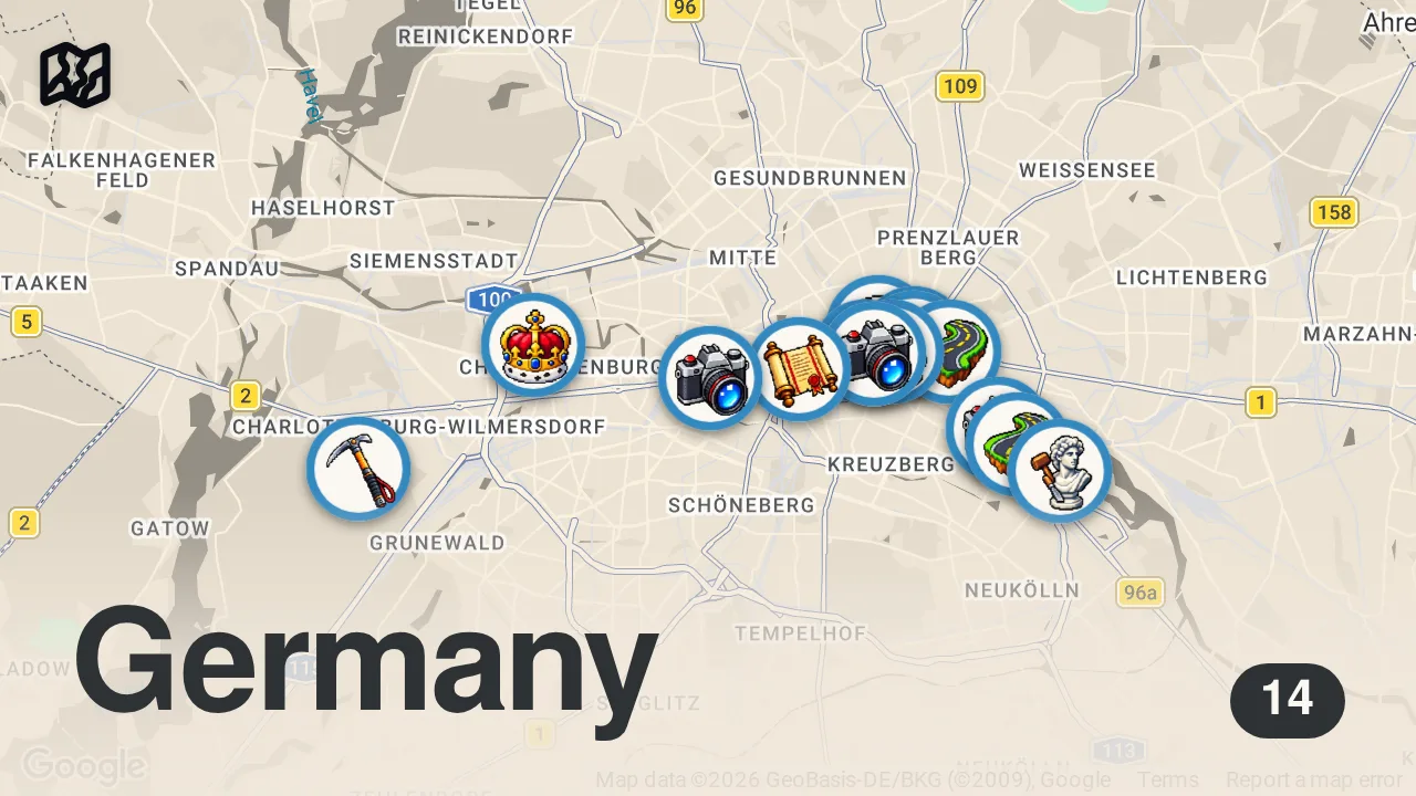 Map of 14 spots from 8 Best Photo Spots in Berlin