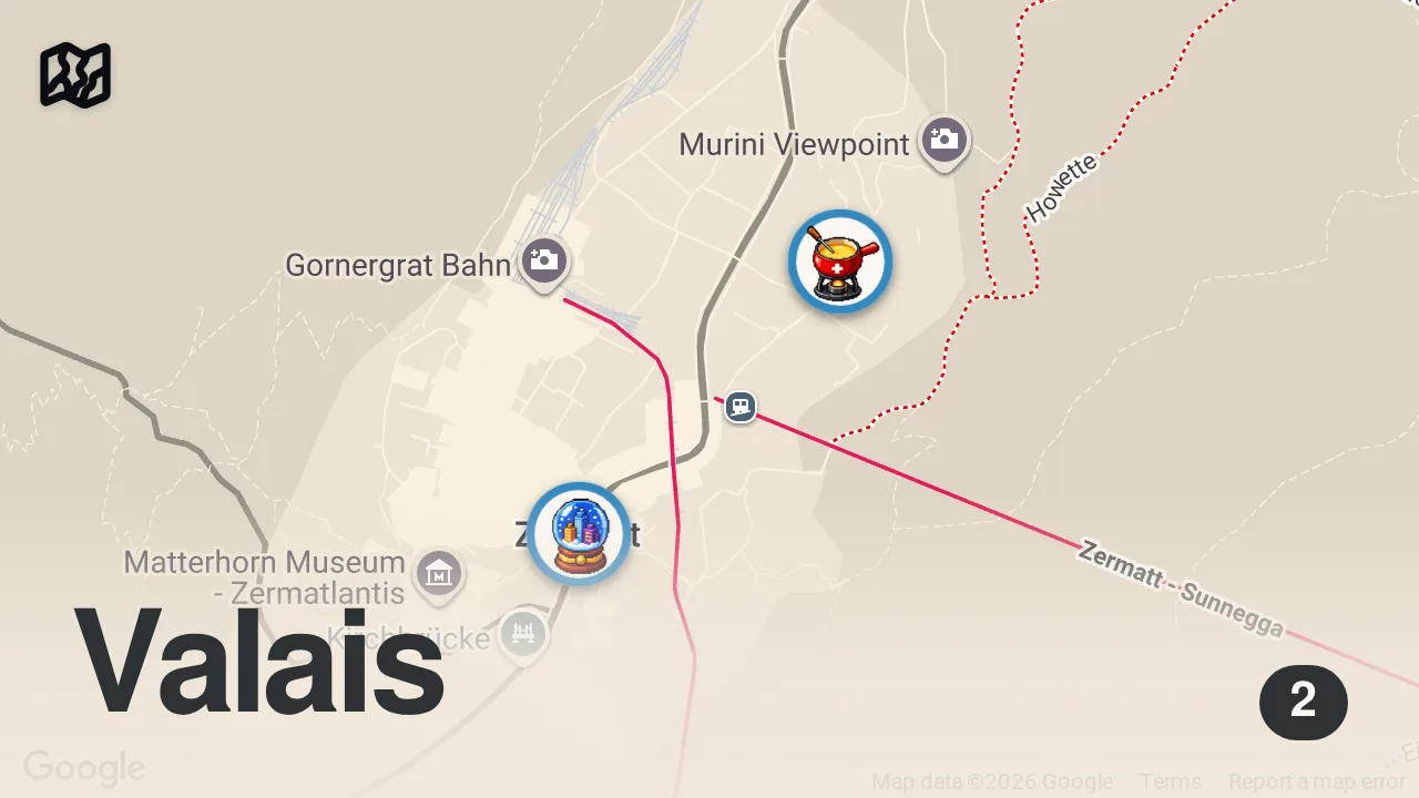 Map of 2 spots from ZERMATT | Must-Try Swiss Food + Best Restaurants in Zermatt | Where + What to Eat