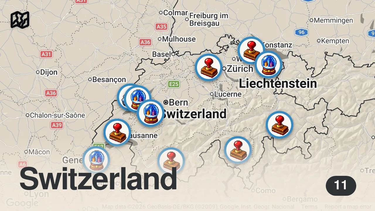 Map of 11 spots from Schweizer Spezialitäten, die du probiert haben solltest - Folge 2