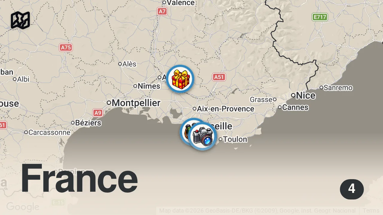 Map of 4 spots from 🇫🇷8 Amazing Days in The South of France, Provence - Places you must see - Travel Itinerary