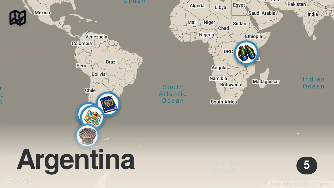 Map of 5 spots from Top 10 Places To Visit in 2026 (Year of Travel)