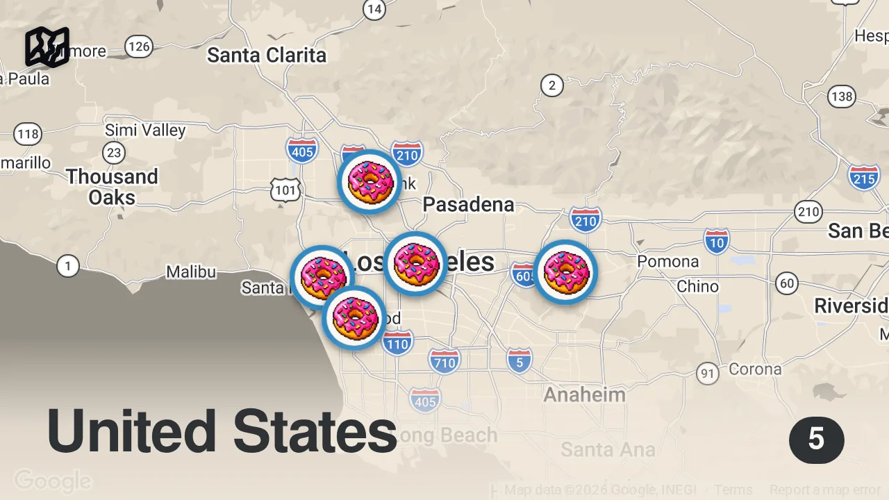 Map of 5 spots from Finding The Best Doughnuts In Los Angeles | Food Tours | Insider Food