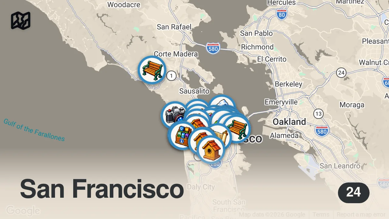 Map of 24 spots from 24 Things to Do in San Francisco