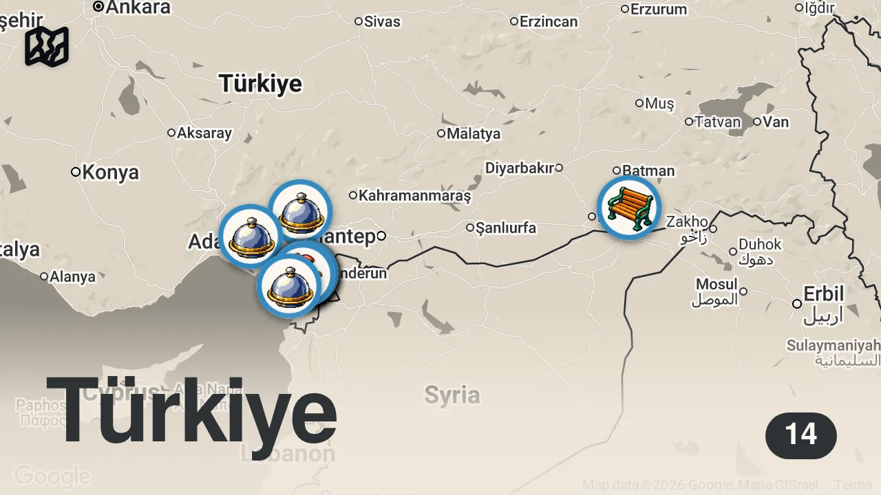Map of 14 spots from İSKENDERUN’DA GECE NE YENİR!!!