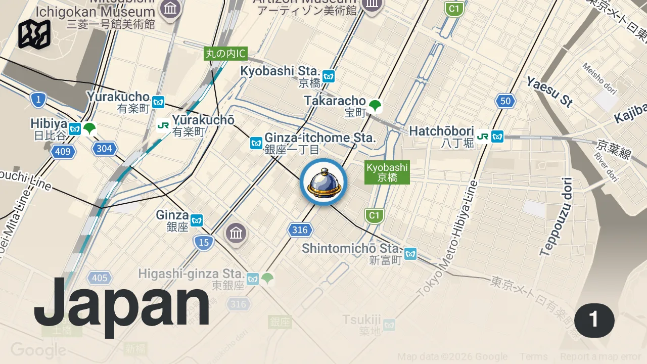Map of 1 spot from This Tokyo Restaurant Uses the Best Wagyu in the World — Omakase