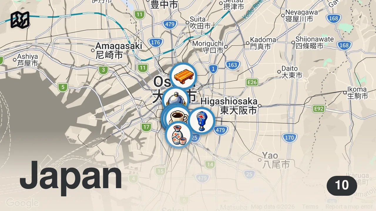 Map of 10 spots from Top 10 Local Eats in Osaka : Only Locals Know