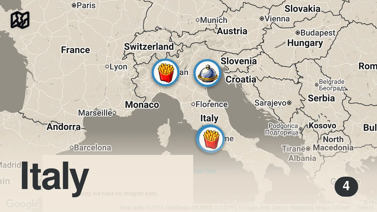 Map of 4 spots from This Is Fast Food in Italy!! I Couldn't Believe It!!