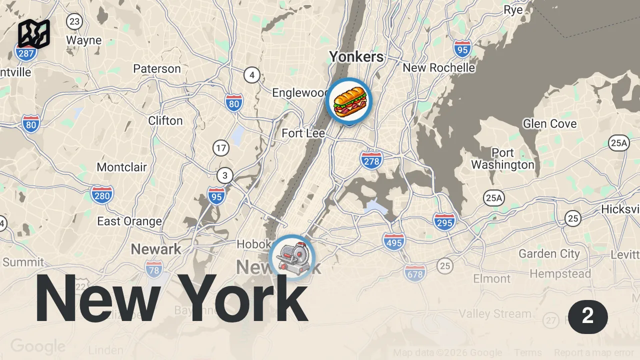 Map of 2 spots from BETTER THAN KATZ's! The LAST Jewish Deli in The Bronx - Liebman's