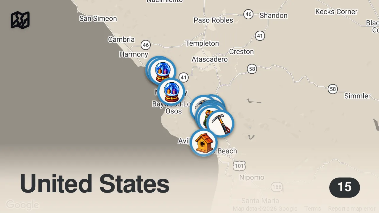 Map of 15 spots from 24 Hours in One of California's Best Kept Secrets | San Luis Obispo