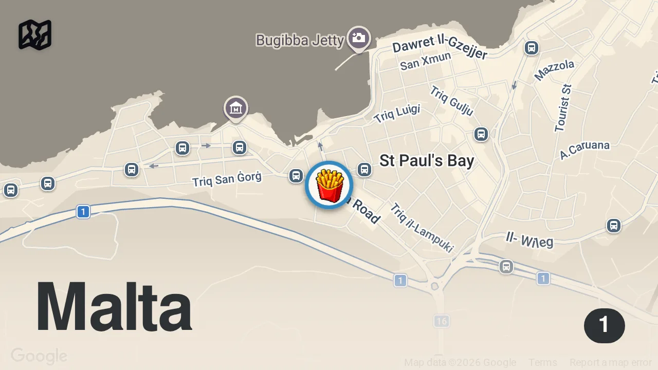 Map of 1 spot from The Best Fish & Chips In Malta ๐ ๐ฒ๐น