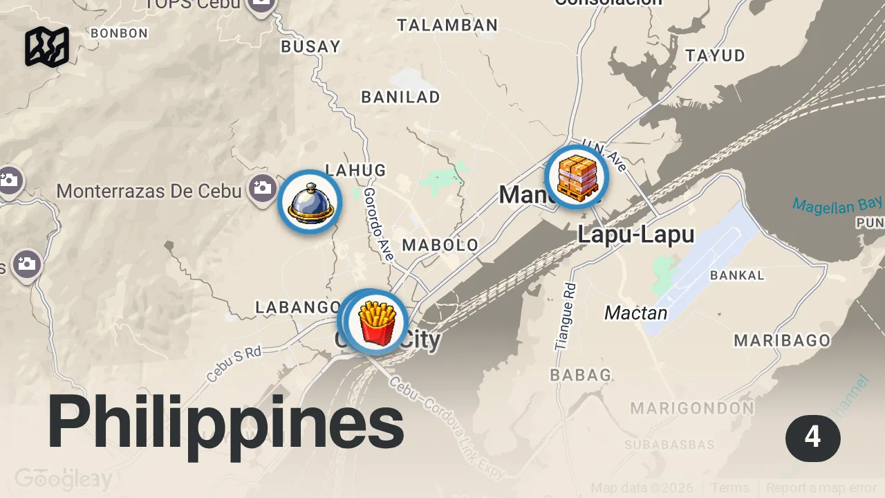 Map of 4 spots from Eating BALUT in the Philippines! Travel Vlog