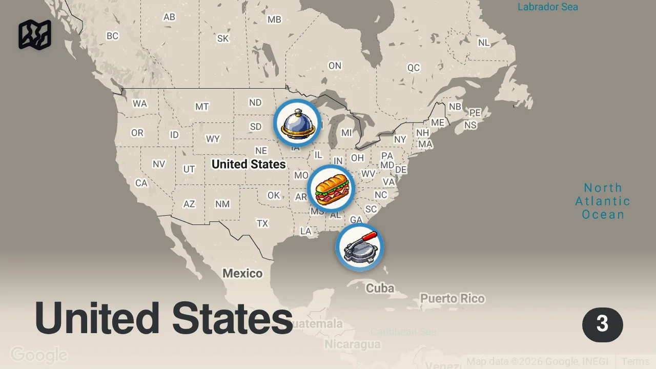 Map of 3 spots from Eating at SKETCHY Restaurants for 24 Hours... (OMG)