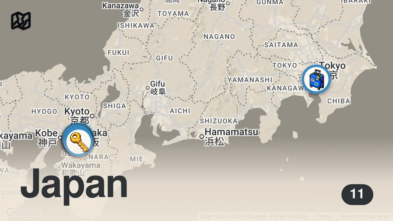 Map of 11 spots from OSAKA FOOD GUIDE | Takoyaki, Tamago Sando, Okonomiyaki, Maguro Hoho Niku