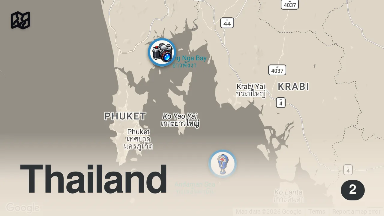 Map of 2 spots from في الطريق لجزيرة جيمس بوند (يوكيت تايلاند) | Phuket Phang Nga Island