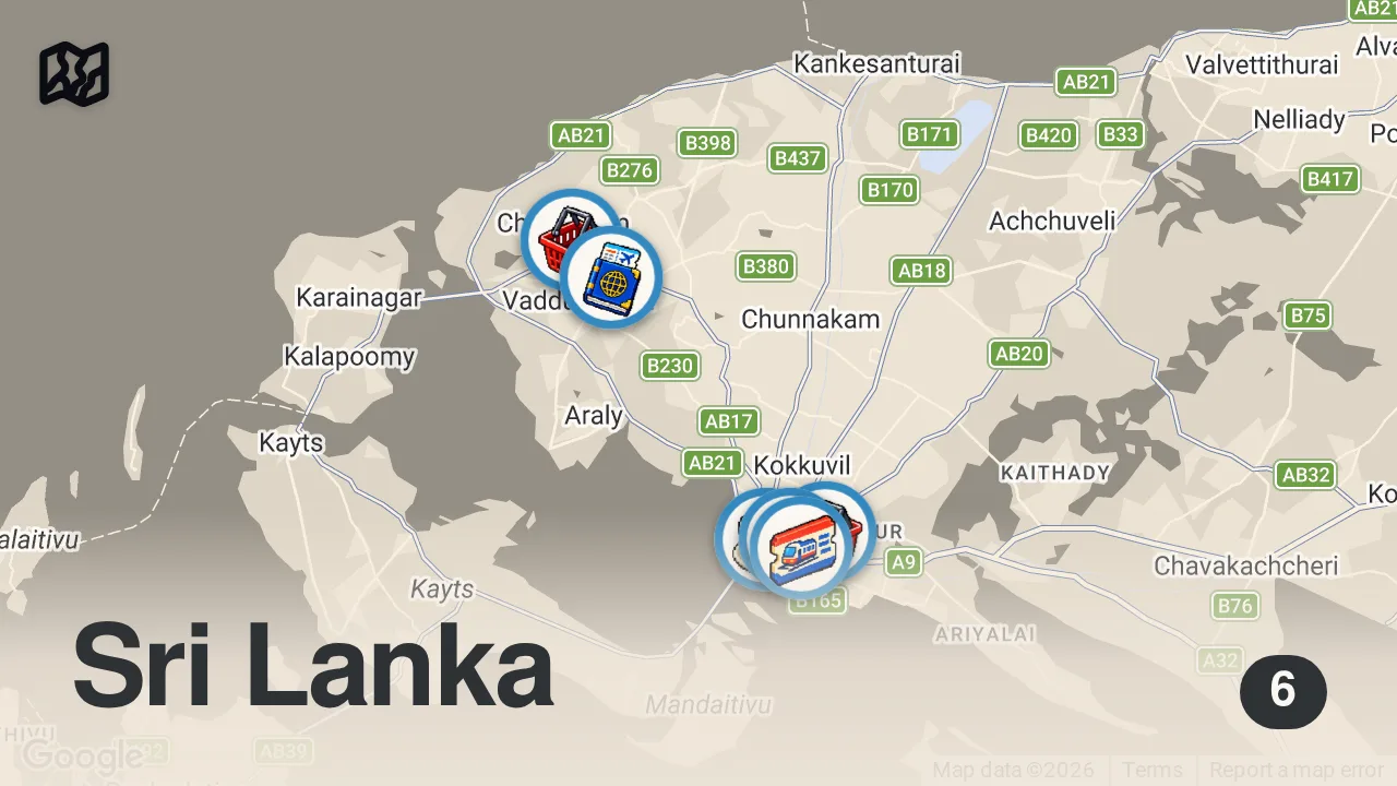Map of 6 spots from $100 Head Massage In The Forgotten Part Of Sri Lanka - Jaffna 🇱🇰