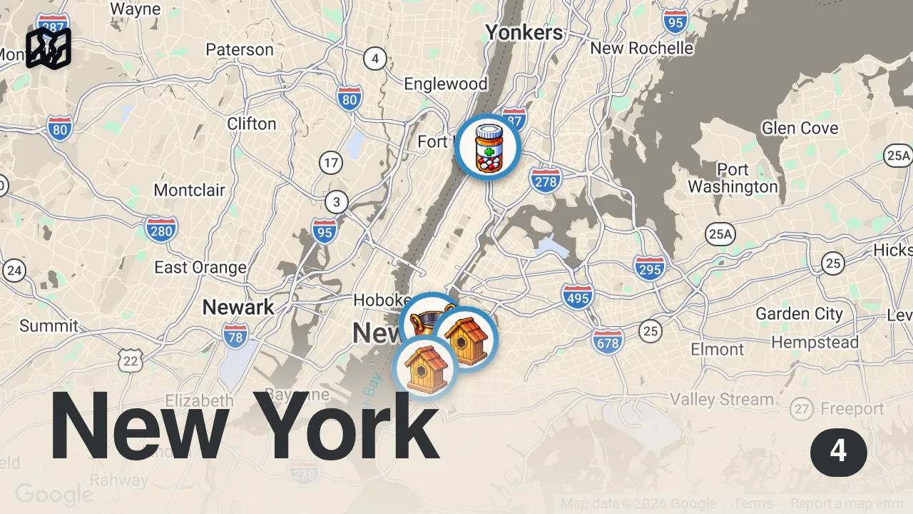 Map of 4 spots from Asking Millionaires in NYC to Cook for Them in Their Home