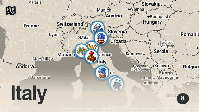 Map of Where to Go in Italy: 15 Places in 15 Minutes