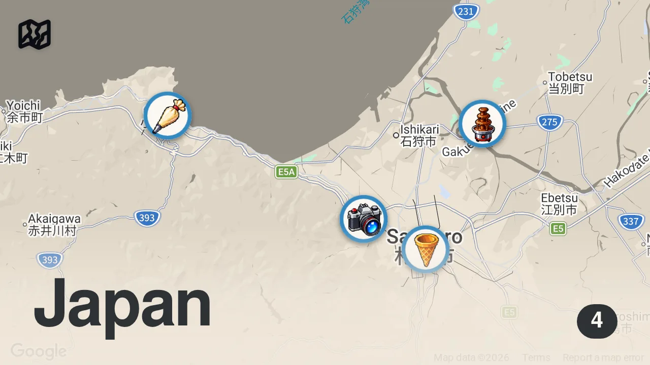 Map of 4 spots from Hokkaido Japan Souvenirs Worth Bringing Home