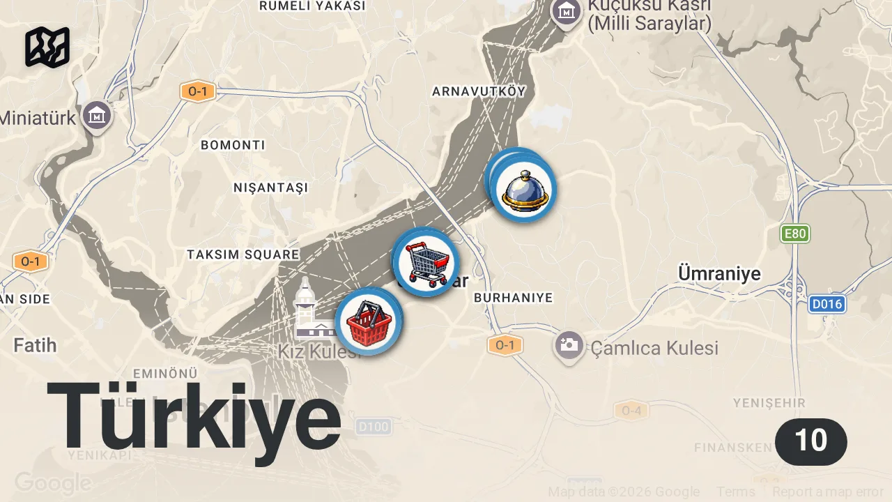Map of 10 spots from Ömür Akkor ile Üsküdar keşfine çıktık!