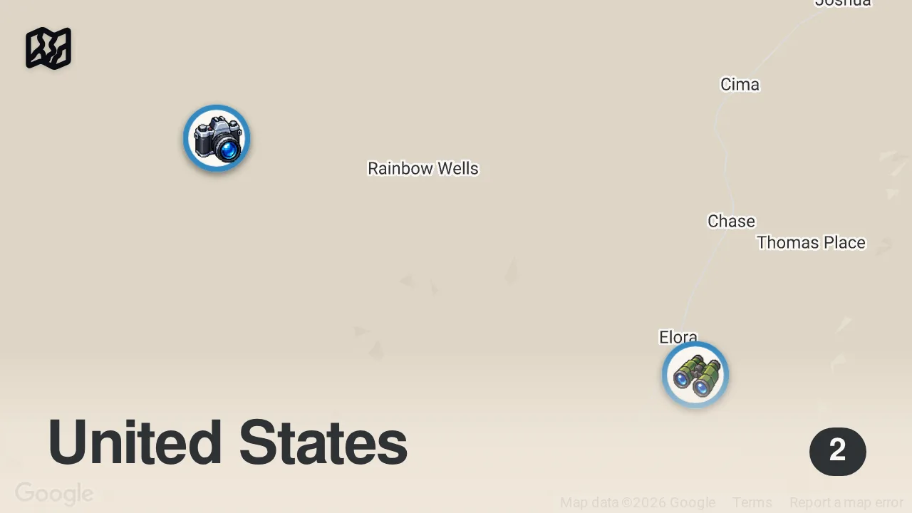 Map of 2 spots from EXPLORING A LAVA TUBE IN CALIFORNIA (halfway done with our USA road trip)