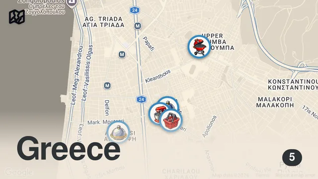 Map of GREEK FOOD in Thessaloniki | Grilled Chicken, Gyros & Local Market