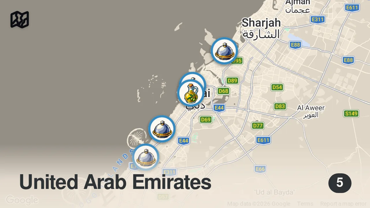 Map of 5 spots from Top 5 Iranian Restaurants You Can Support In Dubai