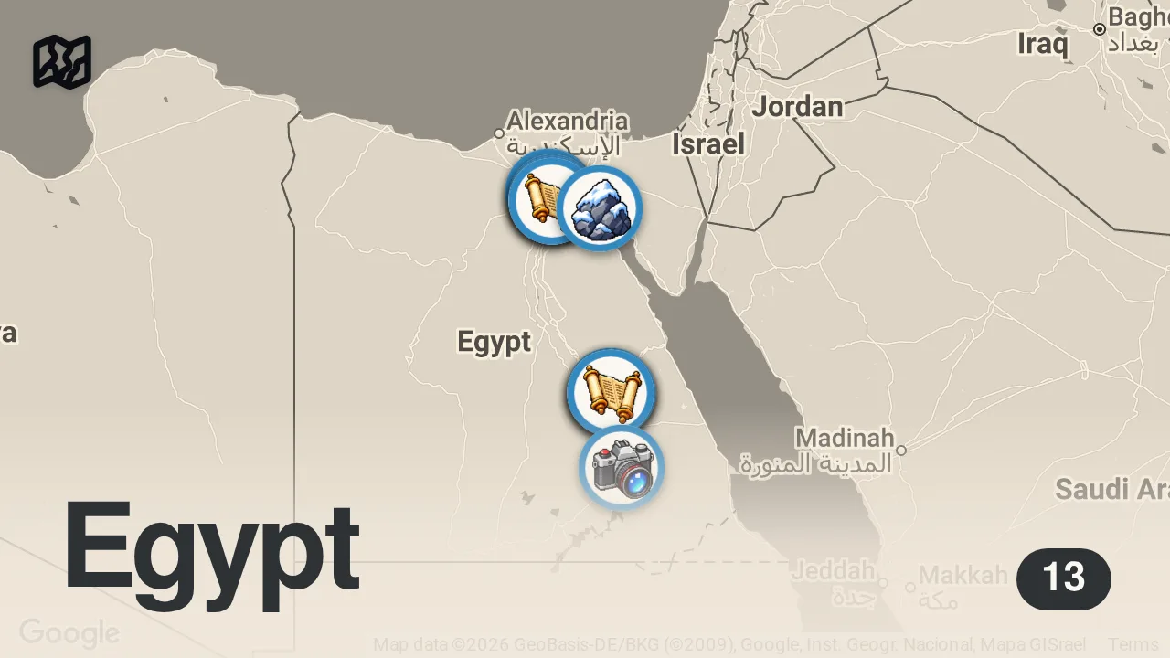 Map of 13 spots from Death of the Pyramids (Full Episode) | Lost Treasures of Egypt | National Geographic