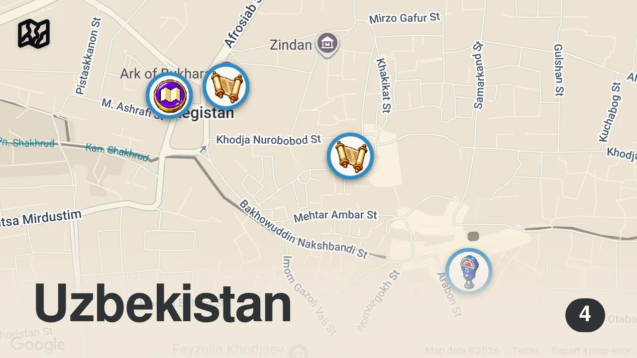 Map of 4 spots from Bukhara | Why Travel Uzbekistan's Silk Road?
