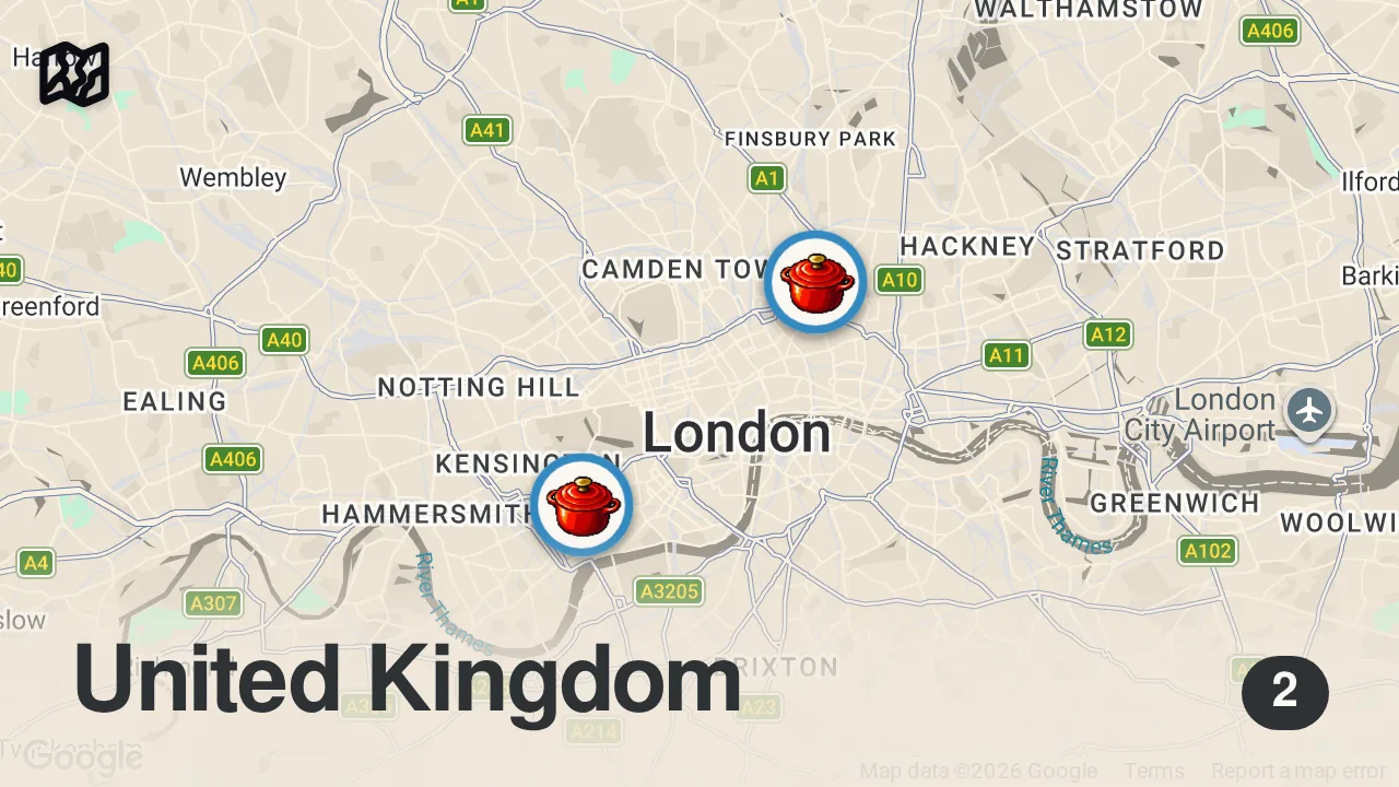 Map of 2 spots from Finding the Best Pasta in London