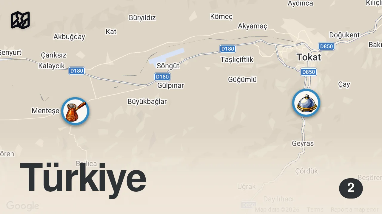 Map of 2 spots from BU KEBAP TOKATIN!!! ÇALMAYIN | ŞEHRAZAT TOKAT