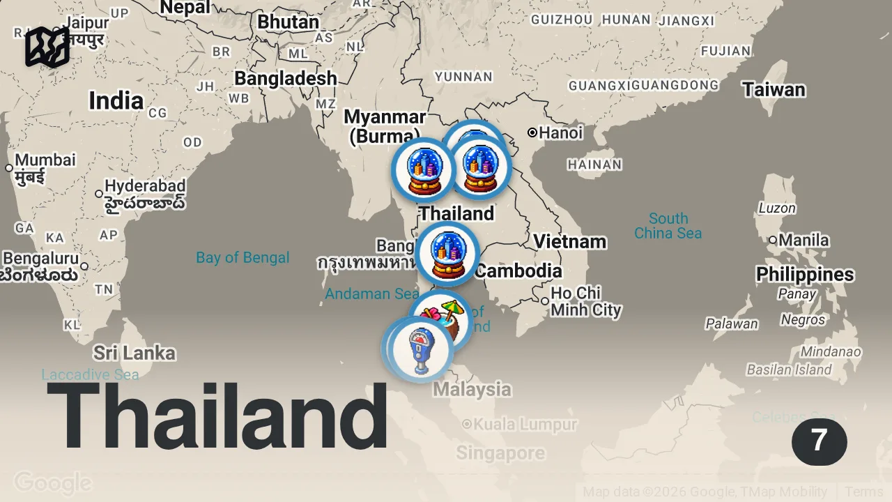 Map of 7 spots from I Planned 100 Thailand Trips — Don’t Make These Mistakes