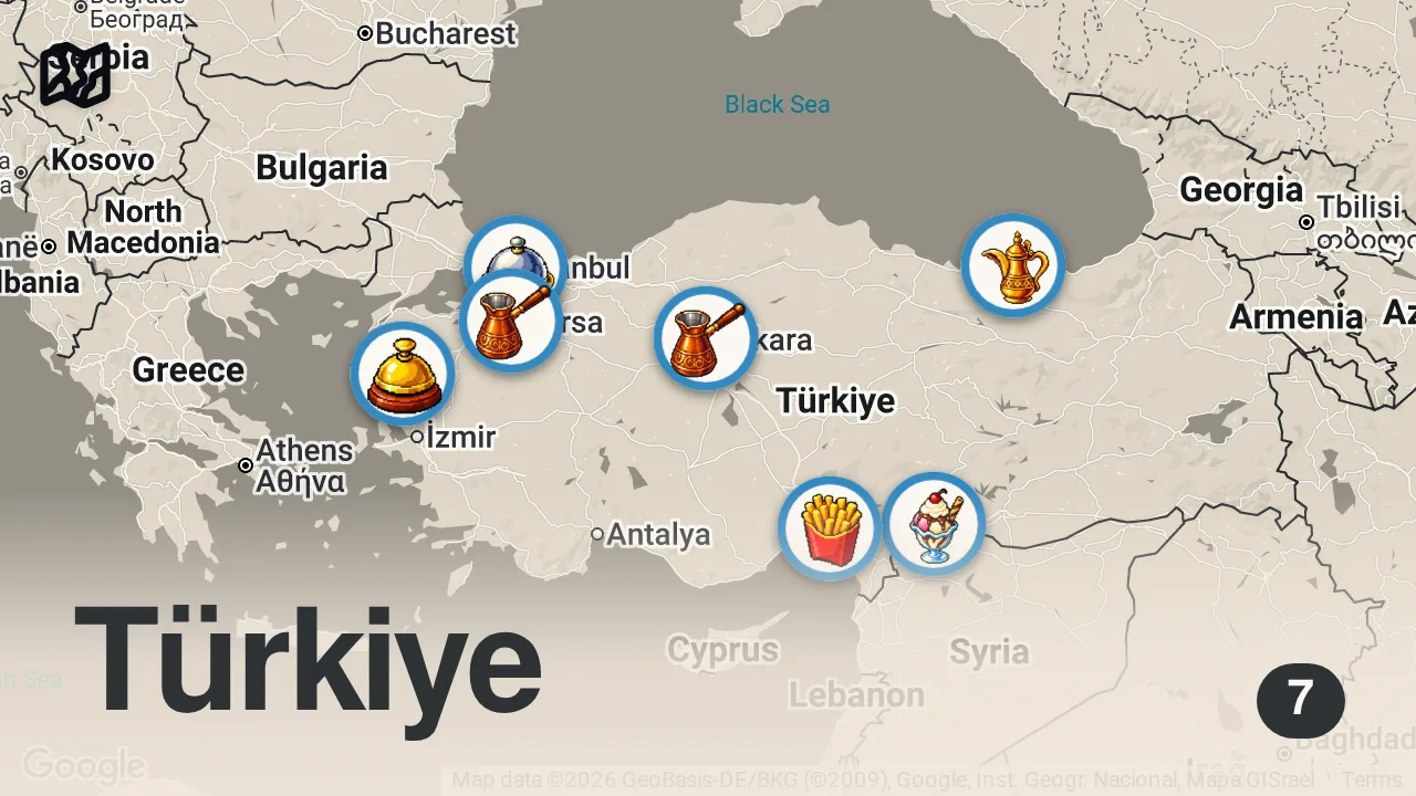 Map of 7 spots from 30 Ağustos Özel Türk Yemekleri | Ayaküstü Lezzetler